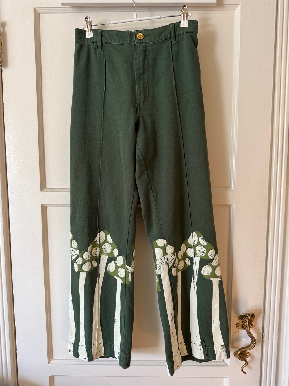 Big Bud Press Western Pants Green Mushroom Print Wide Leg Elastic Waist Womens M
